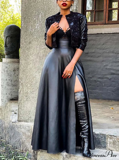 High Waist Seamed Trim Vegan Mini Skirt