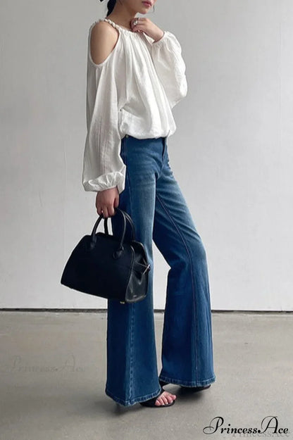 High Waist Solid Color Bootcut Jeans