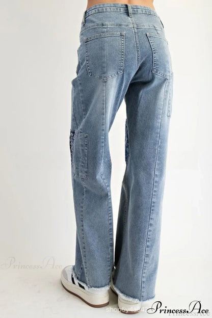 High Waisted Appliqué Straight Leg Jeans