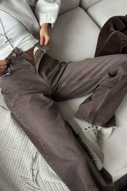 High Waisted Brown Straight Leg Jeans