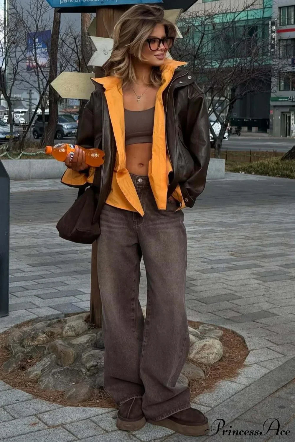 High Waisted Brown Straight Leg Jeans