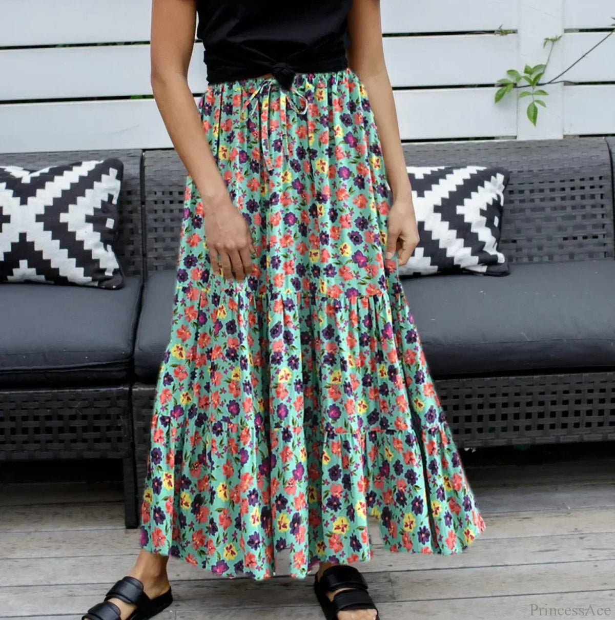 Hippie Fashion Women Beach Bohemian Red Floral A-Line Boho Skirt
