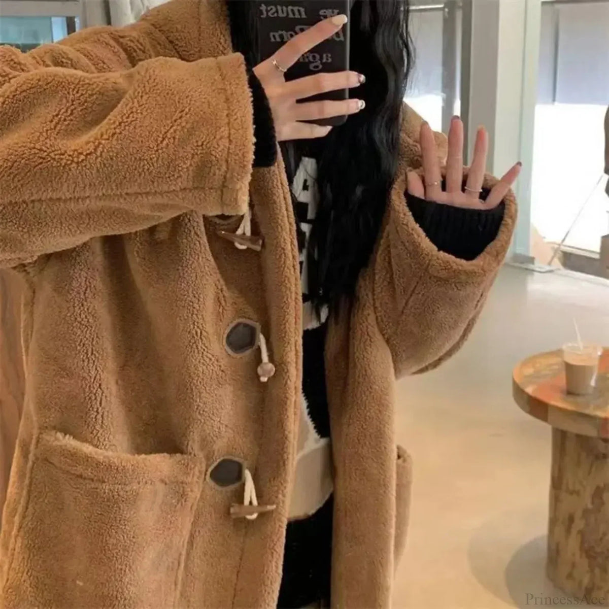 Hooded Fleece Lined Mid-Length Overcoat