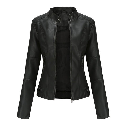 Lucy Stand-Collar Zip-Up Moto Jacket