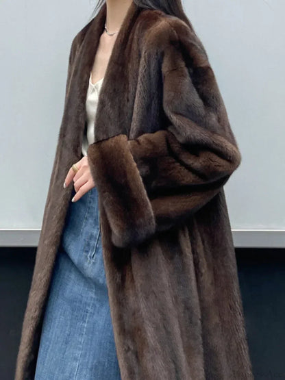 Imitation Mink Lapel Full Sleeve Overcoat