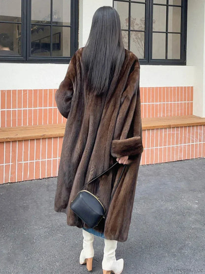 Imitation Mink Lapel Full Sleeve Overcoat