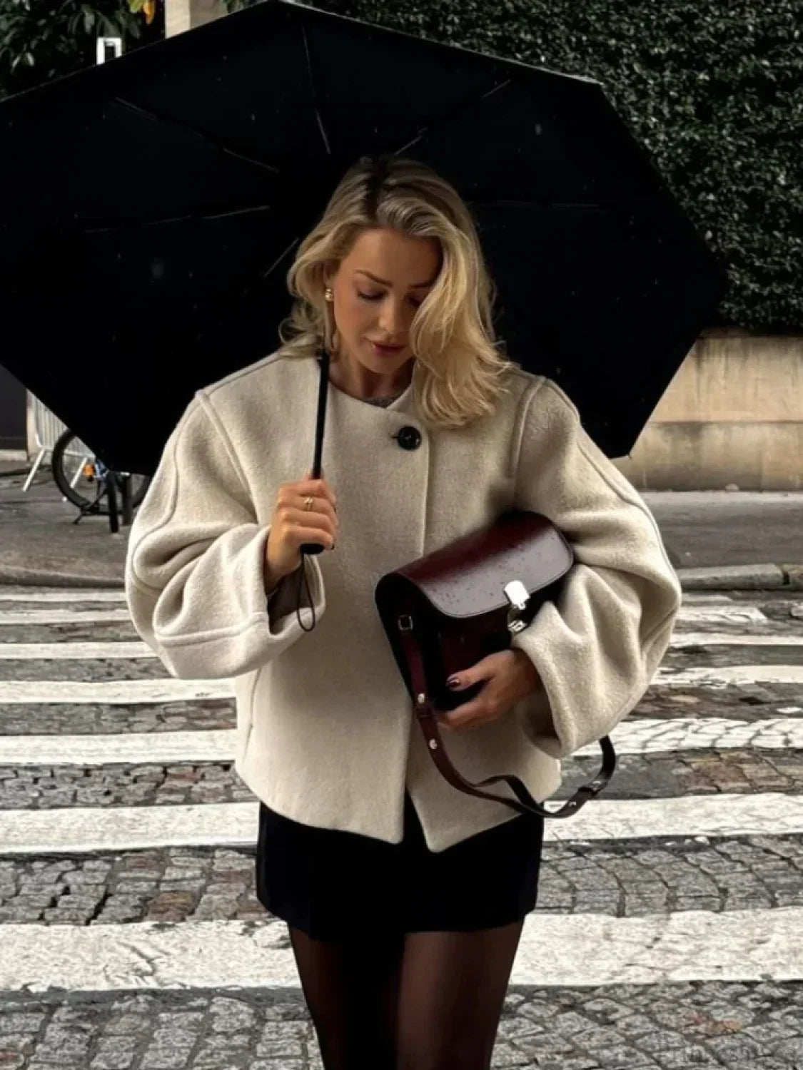 Lamb Wool Lapel Full Sleeve Overcoat