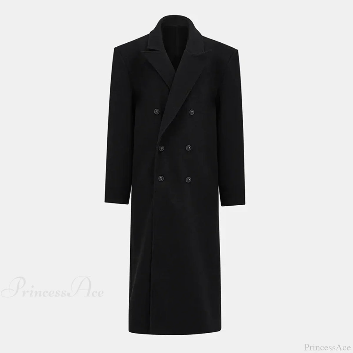Lapel Woolen Double-Breasted Shoulder Pad Overcoat