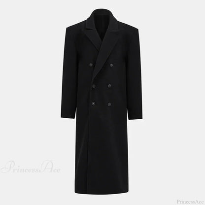 Lapel Woolen Double-Breasted Shoulder Pad Overcoat
