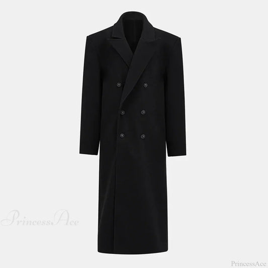 Lapel Woolen Double-Breasted Shoulder Pad Overcoat