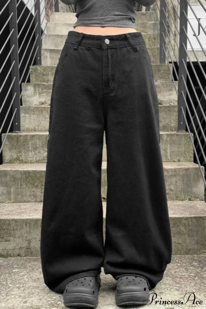 Loose Straight Leg Embroidered Low Waist Jeans
