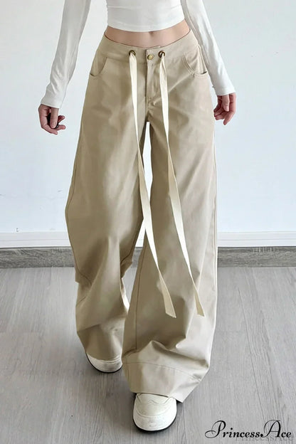 Loose Wide-Leg Drawstring Cargo Pants