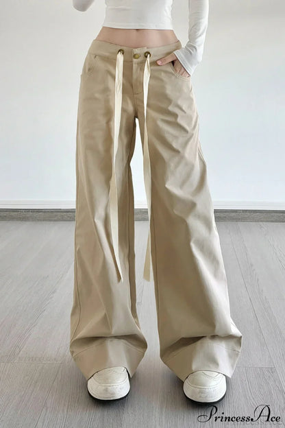 Loose Wide-Leg Drawstring Cargo Pants