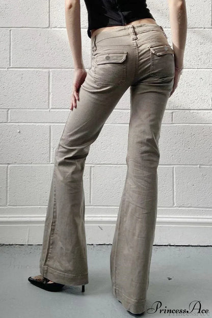 Low Waisted Slim Cargo Flared Leg Jeans