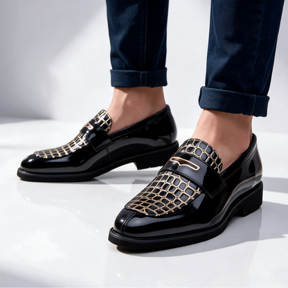 Havana Croc-Embossed Penny Loafers