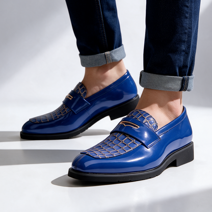 Havana Croc-Embossed Penny Loafers