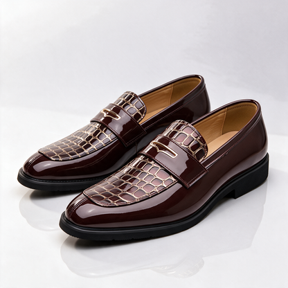 Havana Croc-Embossed Penny Loafers