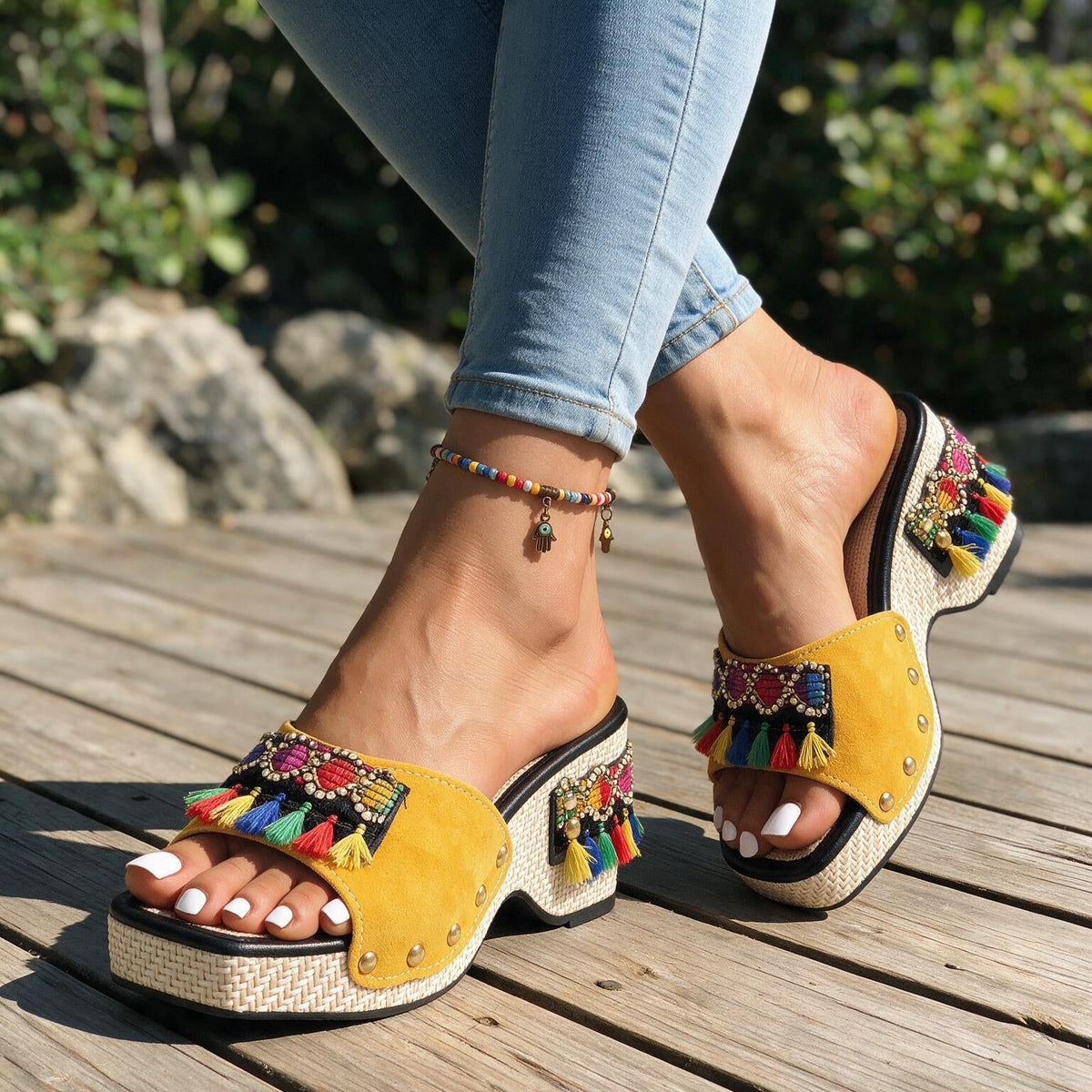 Evelina | Women's Wedge Boho Heels