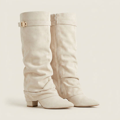 Botas Altas Efecto Ante con Tacón Bajo para Mujer