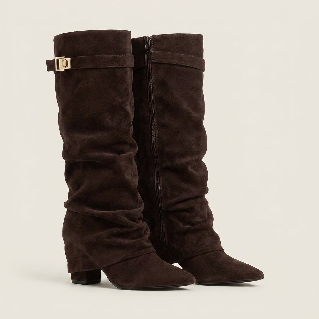 Botas Altas Efecto Ante con Tacón Bajo para Mujer