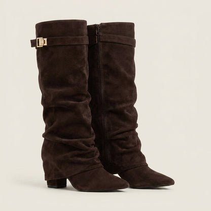 Botas Altas Efecto Ante con Tacón Bajo para Mujer