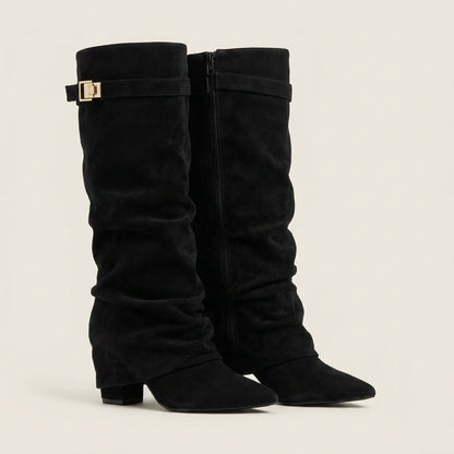 Botas Altas Efecto Ante con Tacón Bajo para Mujer
