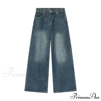 Old Male Pants Summer Blue Washed Denim Casual Menwear Wide Leg Trousers 2024 New Fashion Jeans
