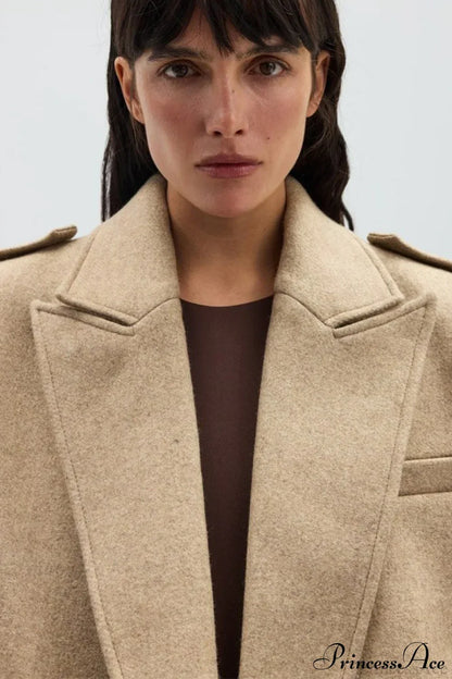 Oversized Notch Lapel Epaulette Woolen Blazer