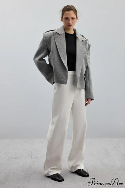 Oversized Notch Lapel Epaulette Woolen Blazer