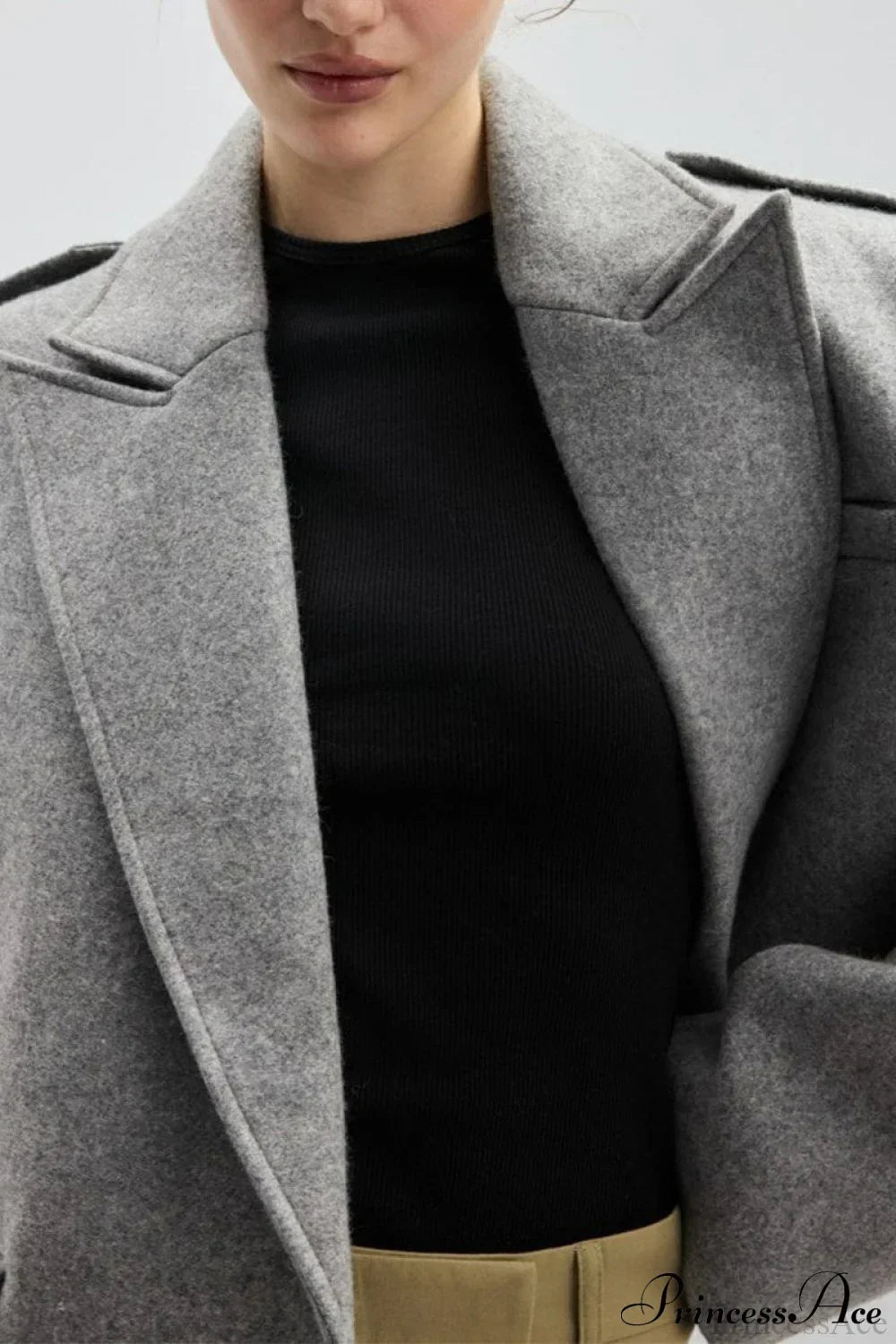 Oversized Notch Lapel Epaulette Woolen Blazer