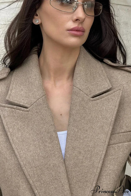 Oversized Notch Lapel Epaulette Woolen Blazer