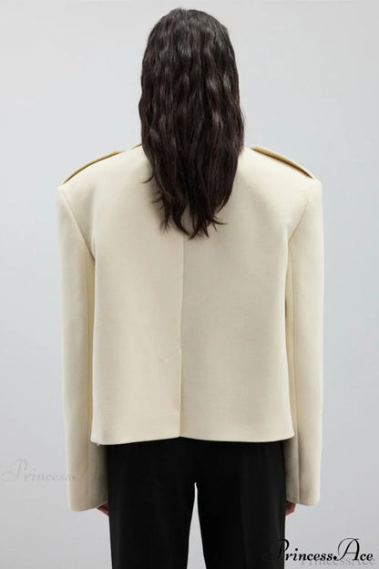 Oversized Notch Lapel Epaulette Woolen Blazer