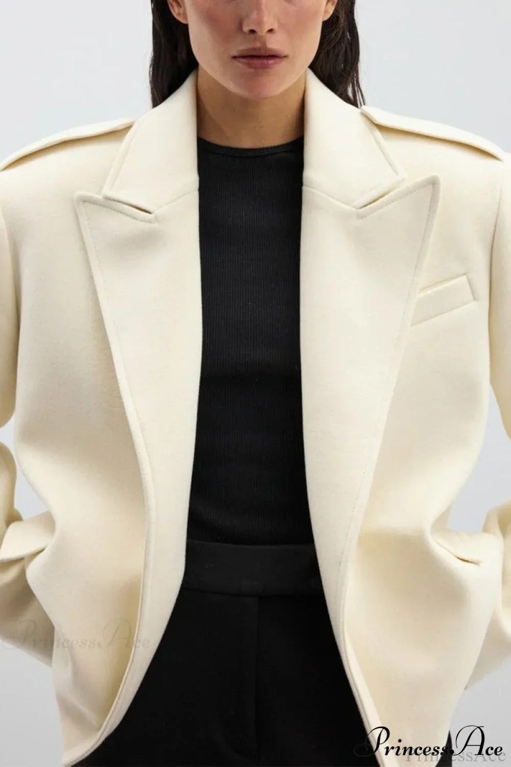 Oversized Notch Lapel Epaulette Woolen Blazer