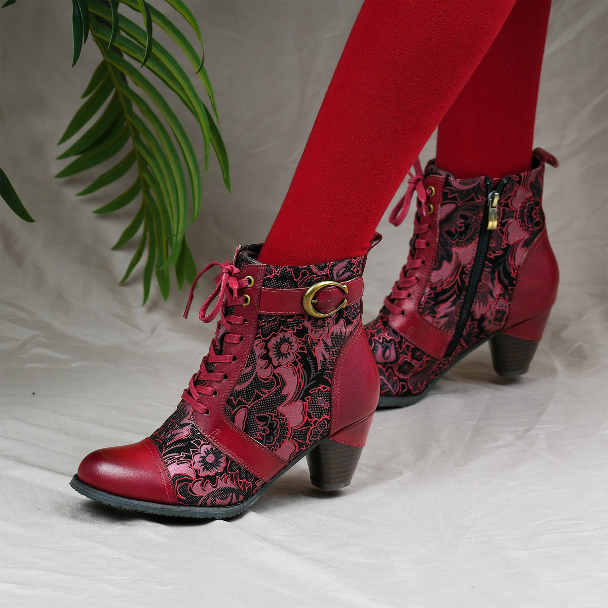 Timeless Grace Floral Lace-Up Ankle Boots