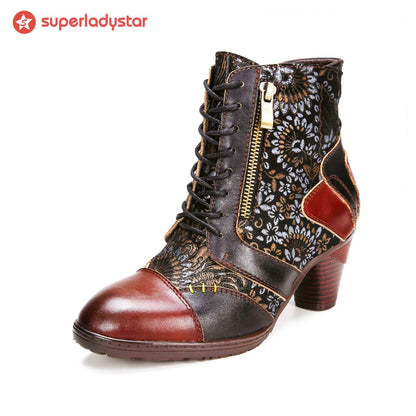 Retro Handmade Leather Patchwork Ankle Boots