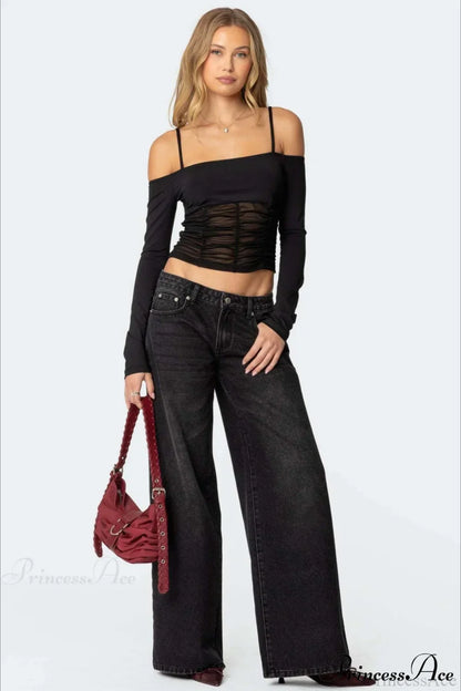 Relaxed Wide-Leg Printed Full-Length Jeans
