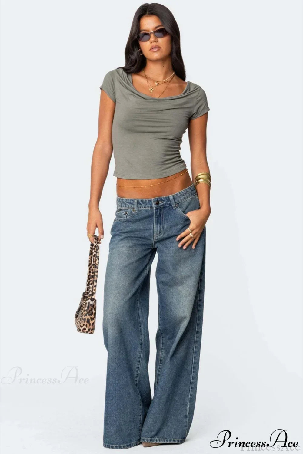 Relaxed Wide-Leg Printed Full-Length Jeans