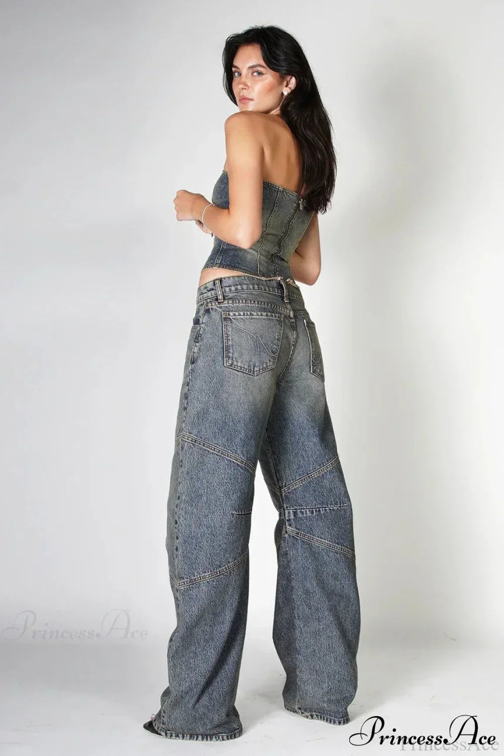 Retro Distressed Deconstructed Wide Leg Jeans