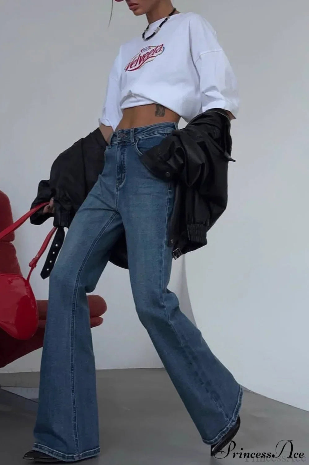 Retro Washed High Waist Slim Flare Jeans