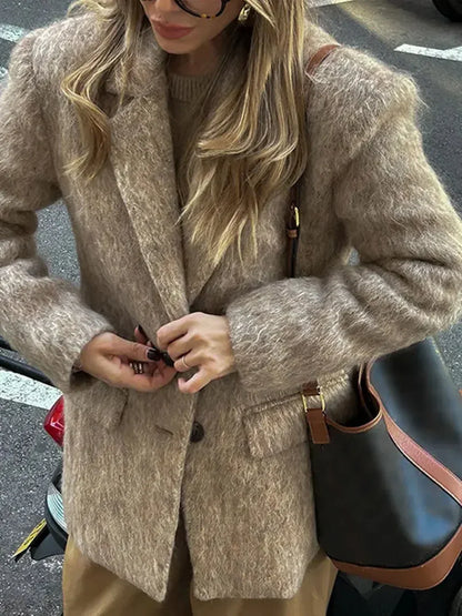 Retro Wool Button Turn-Down Overcoat