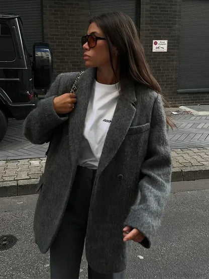 Retro Wool Button Turn-Down Overcoat