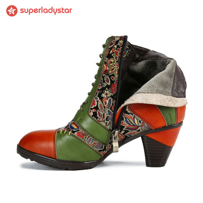 Retro Handmade Leather Patchwork Ankle Boots