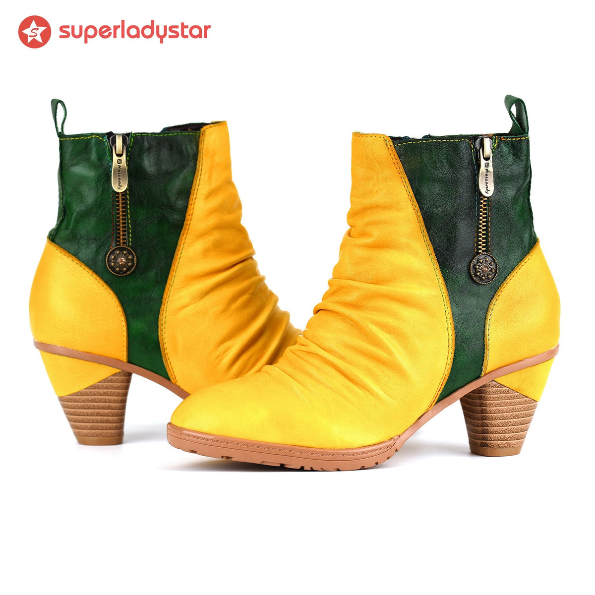 Elegant Two-Tone Genuine Leather Ankle Boots