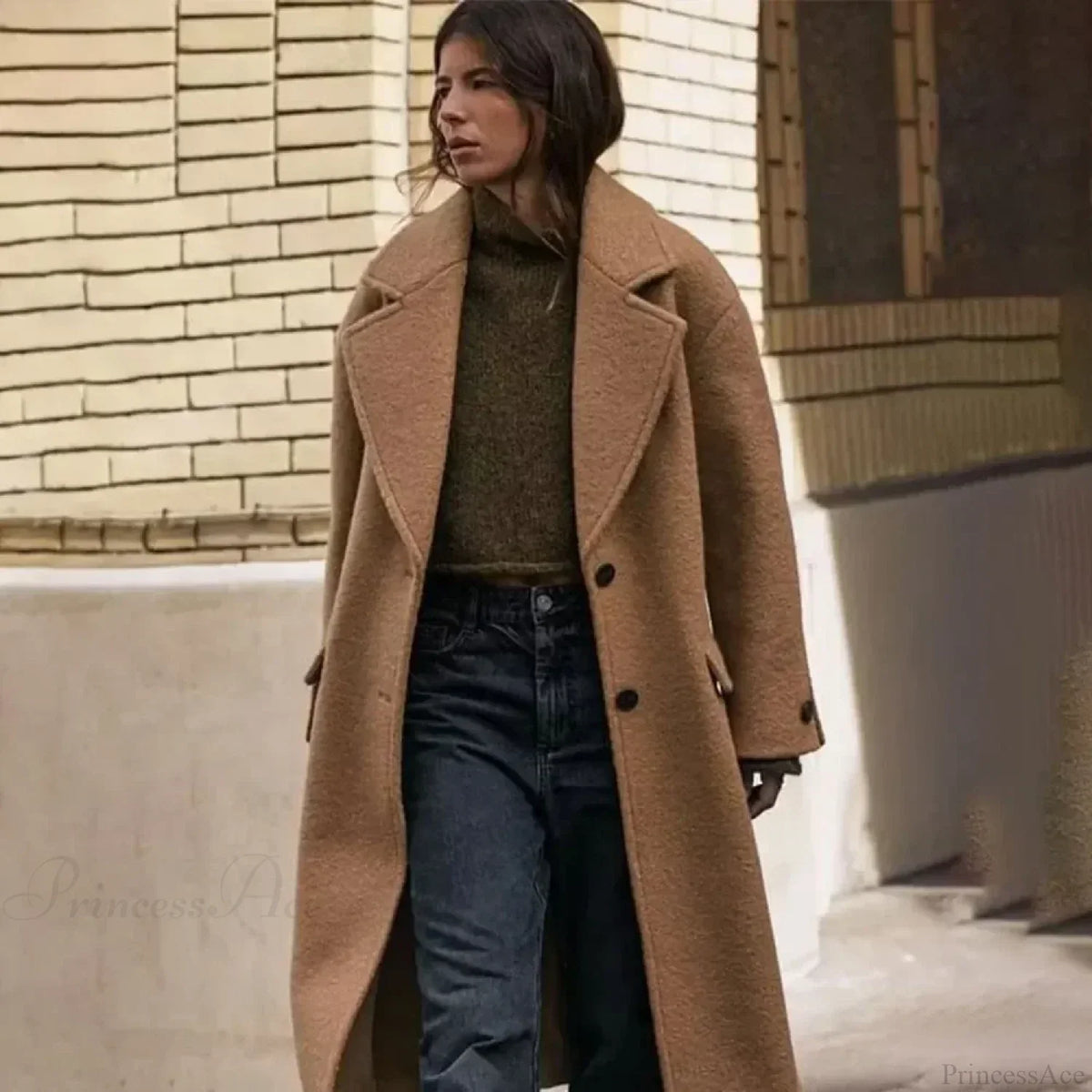 Single-Breasted Casual Woolen Overcoat