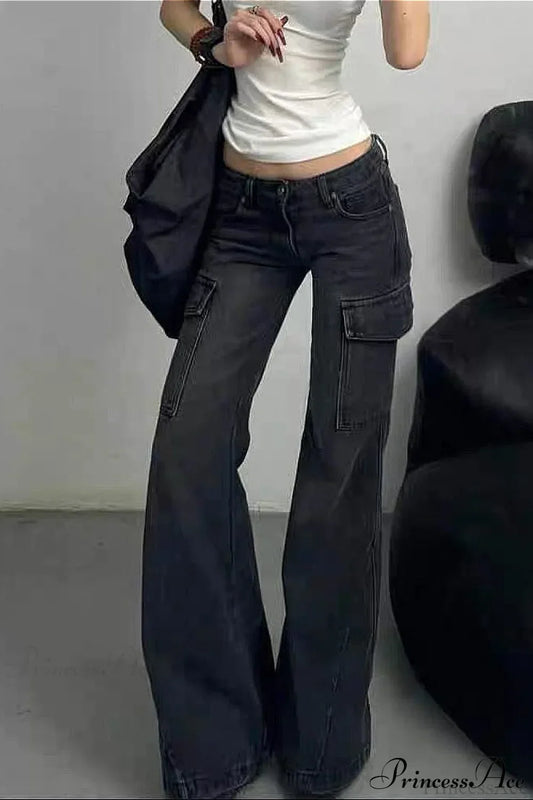 Slim Fit Low Waist Denim Cargo Pants