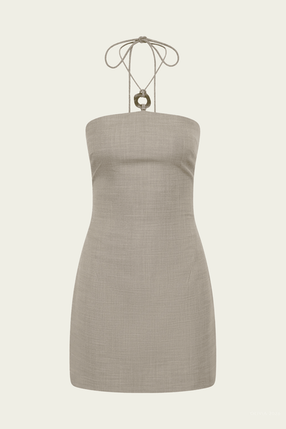 Solene Halter Mini Dress in Grey Marle