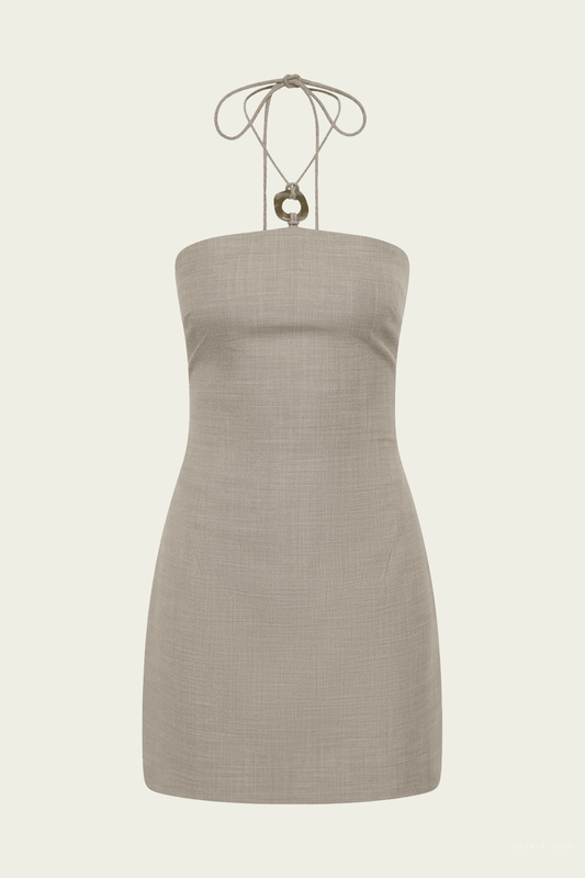 Solene Halter Mini Dress in Grey Marle