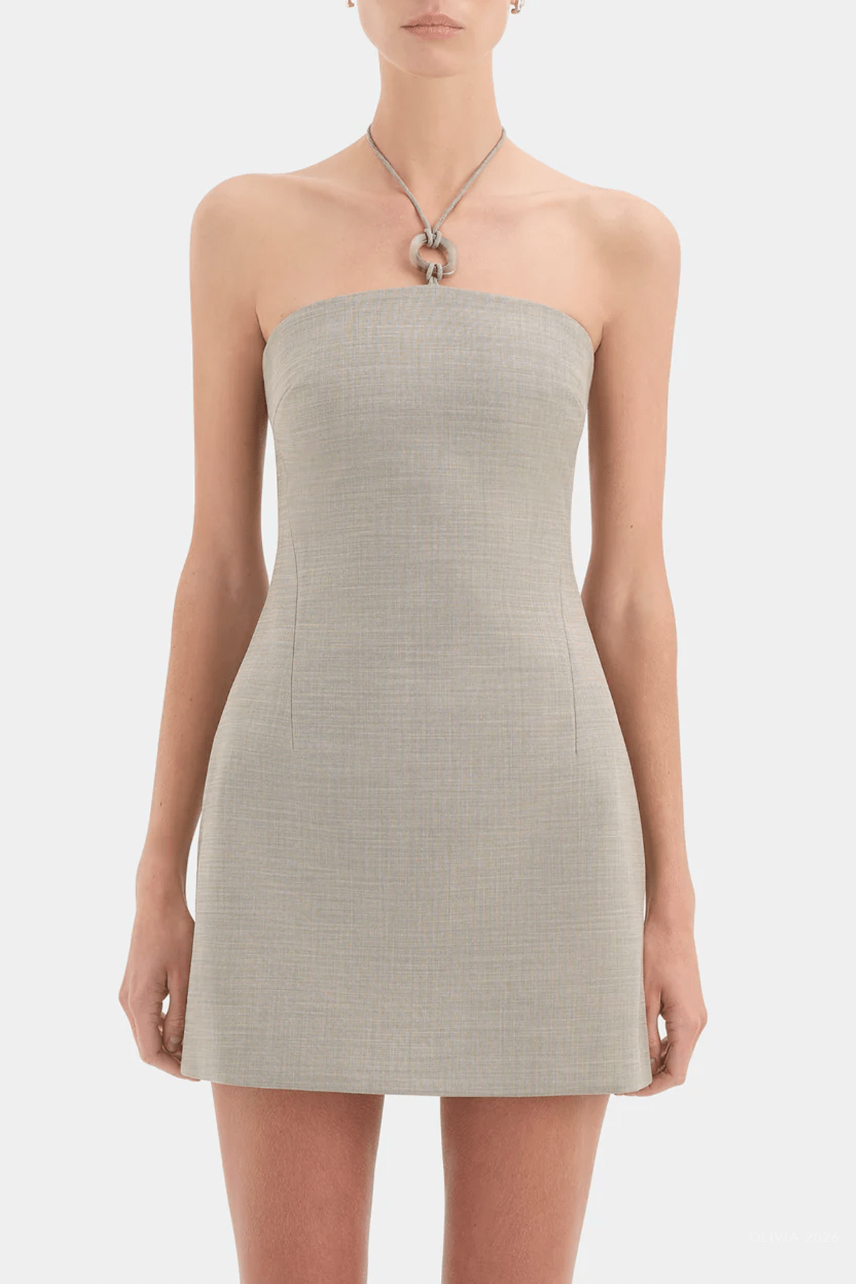 Solene Halter Mini Dress in Grey Marle