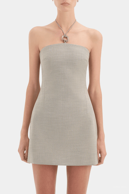 Solene Halter Mini Dress in Grey Marle