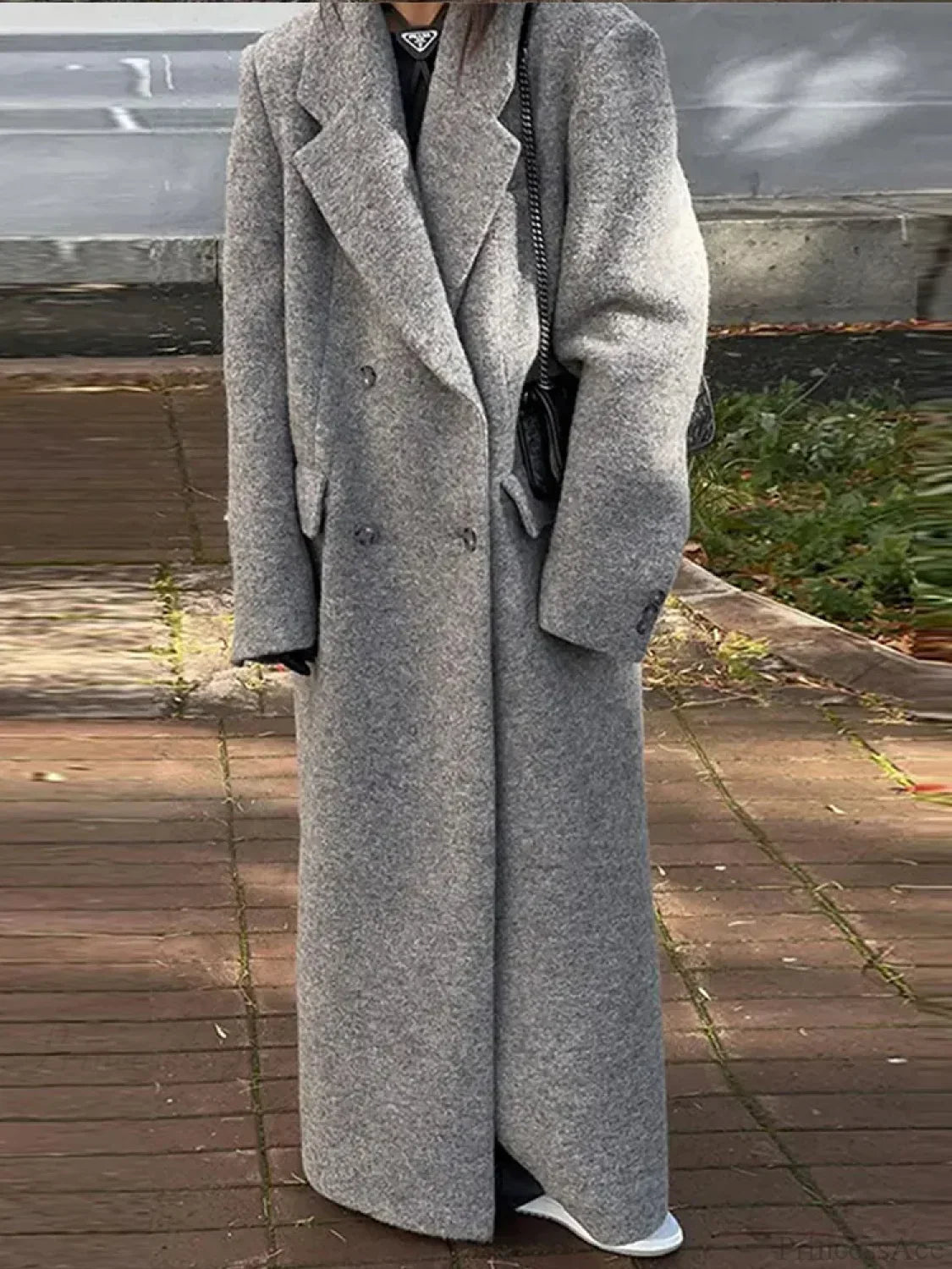 Solid Turn-Down Collar Loose Overcoat